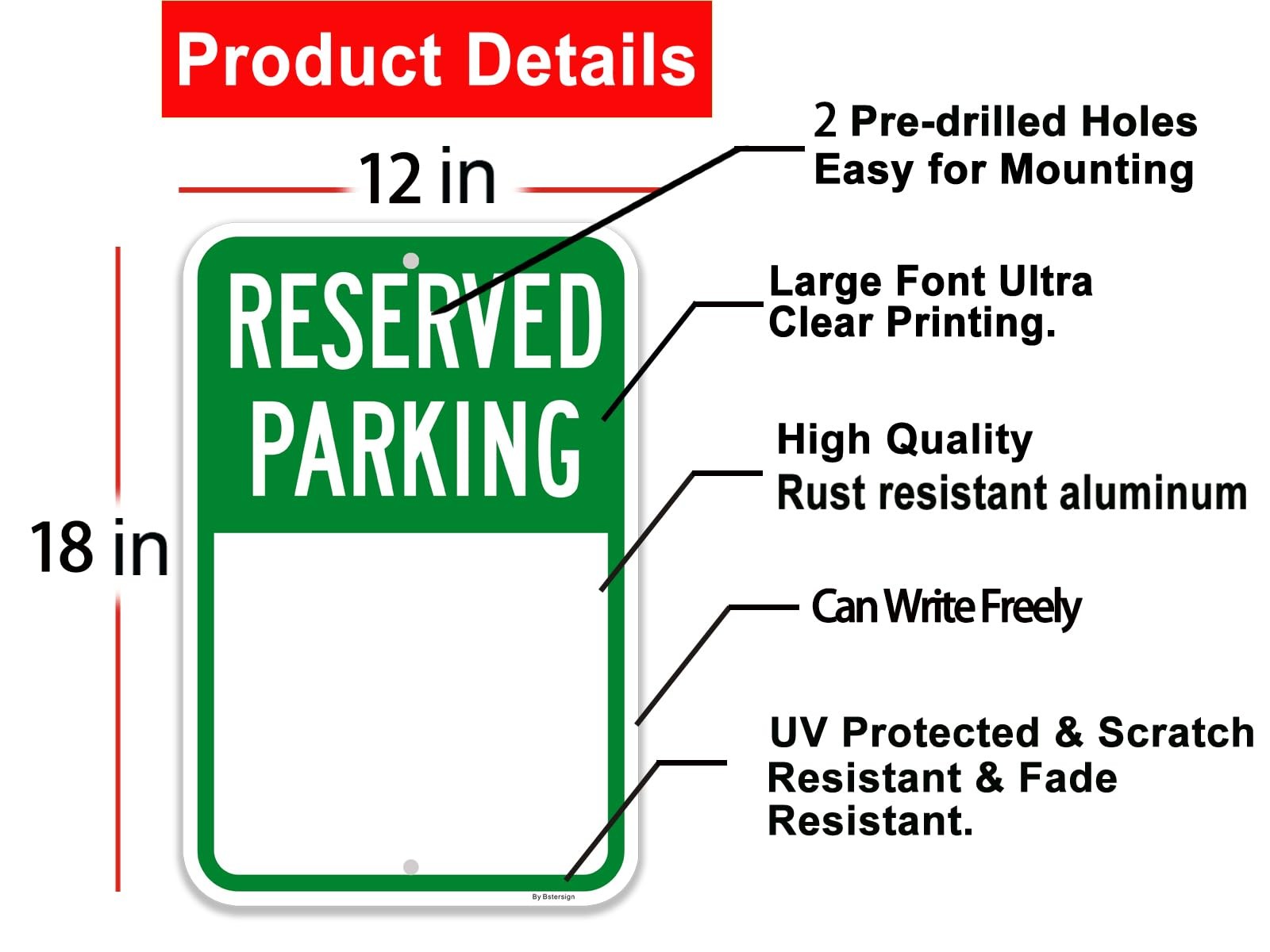 2 PCS Blank Reserved Parking Sign WriteOn 12×18 Inch Reflective Aluminum