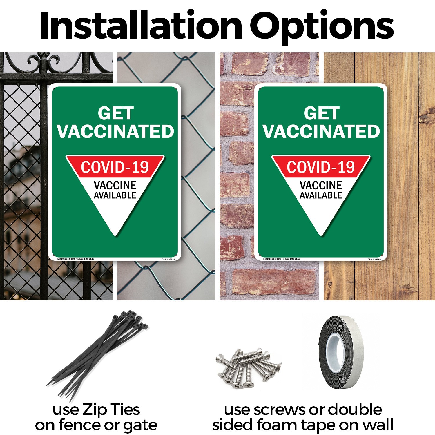 Get Vaccinated Covid-19 Vaccine Available Public Safety Sign, Decal 5 or 10 Pack