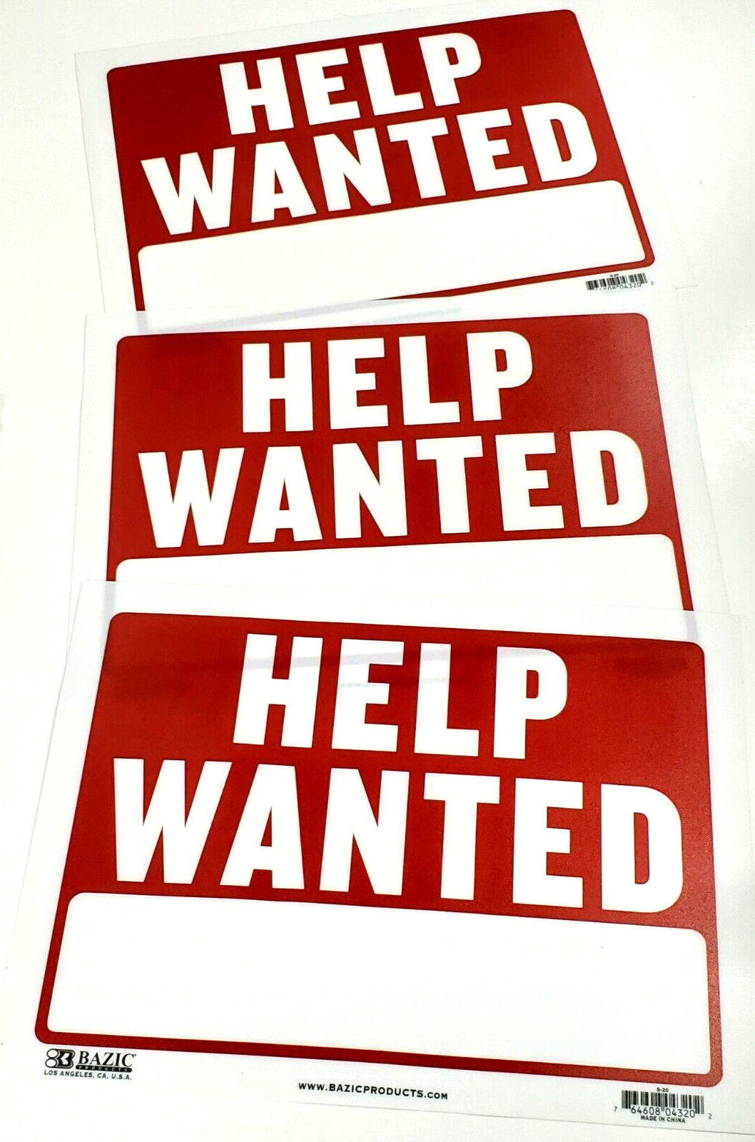 Pack of 3 – HELP WANTED Sign BAZIC 9x 12″ Red & White Help Wanted Signage