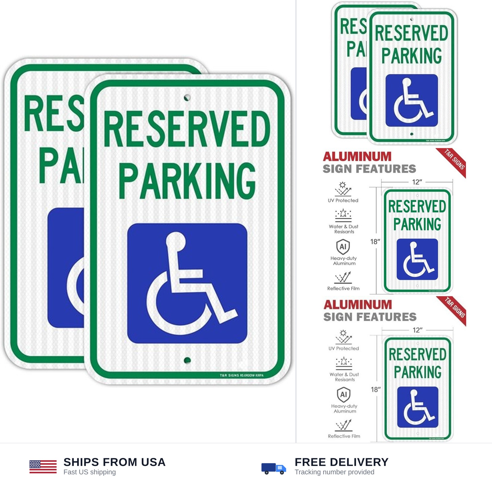 (2 Pack) Handicap Parking Sign, Reserved Parking Sign, Large 18″ x 12″ Engine…