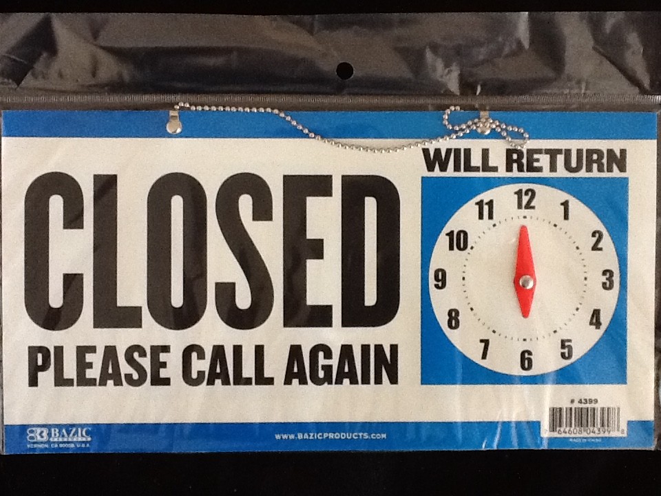 4 Open Closed Sign Chain 2 sided 11.5 x 6. Business Hours ONE FREE SUCTION CUP