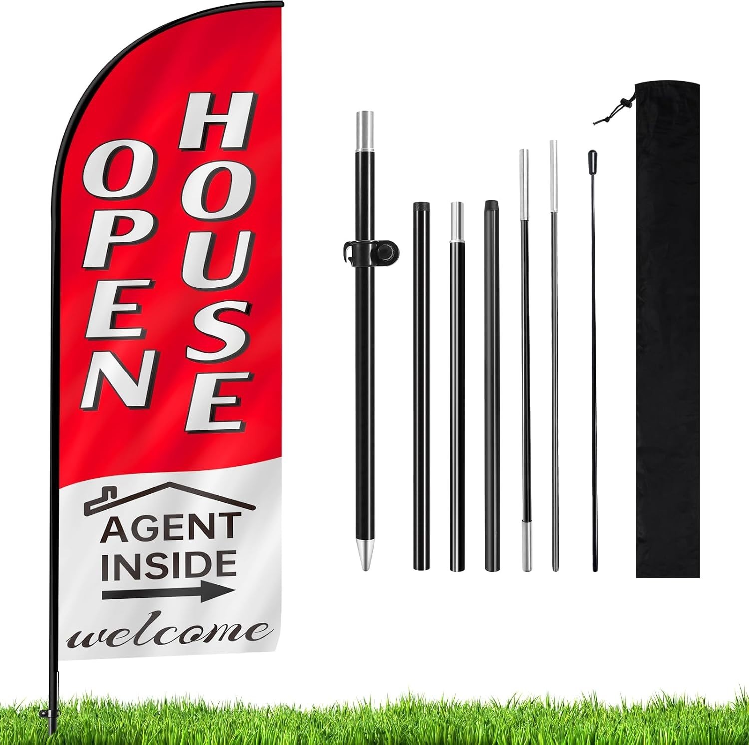 Durable 7.9FT Open House Flag with Portable Kit for Real Estate Professionals