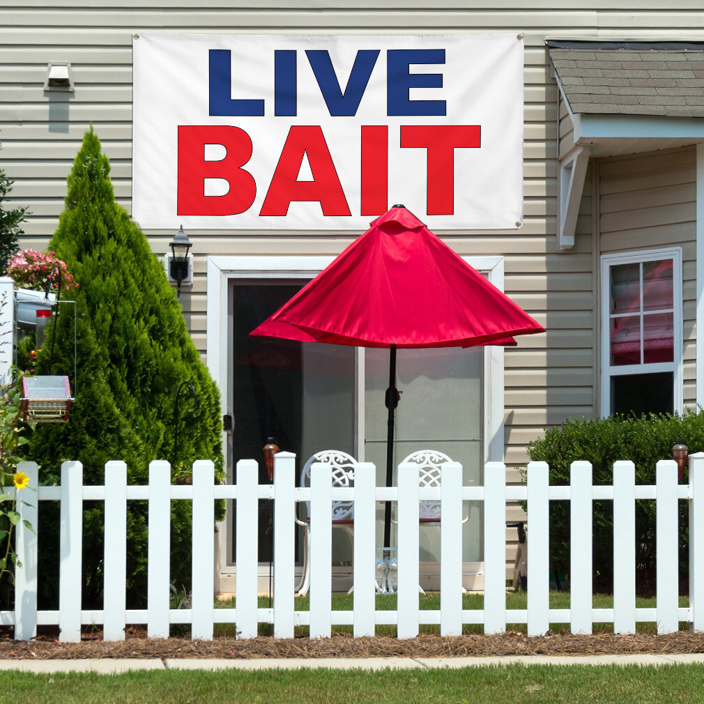 Vinyl Banner Multiple Sizes Live Bait Blue Red Retail Outdoor