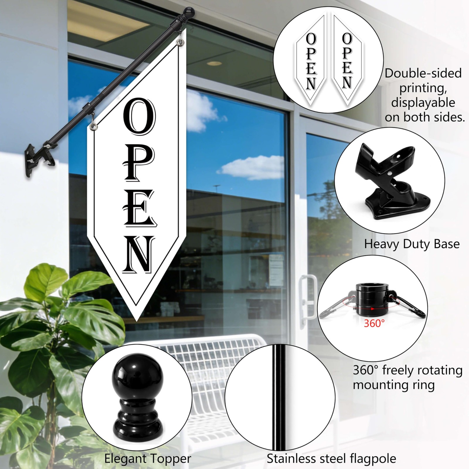 OPEN Flag with Pole Kit, DoubleSided Heavy Duty Hanging Banner Sign with Meta…