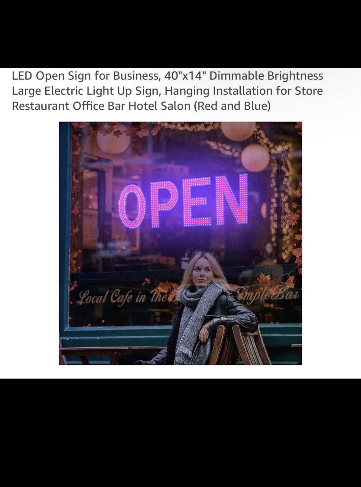 LED Open Sign for Business, 40″X14″ Dimmable Brightness Large Electric Light up