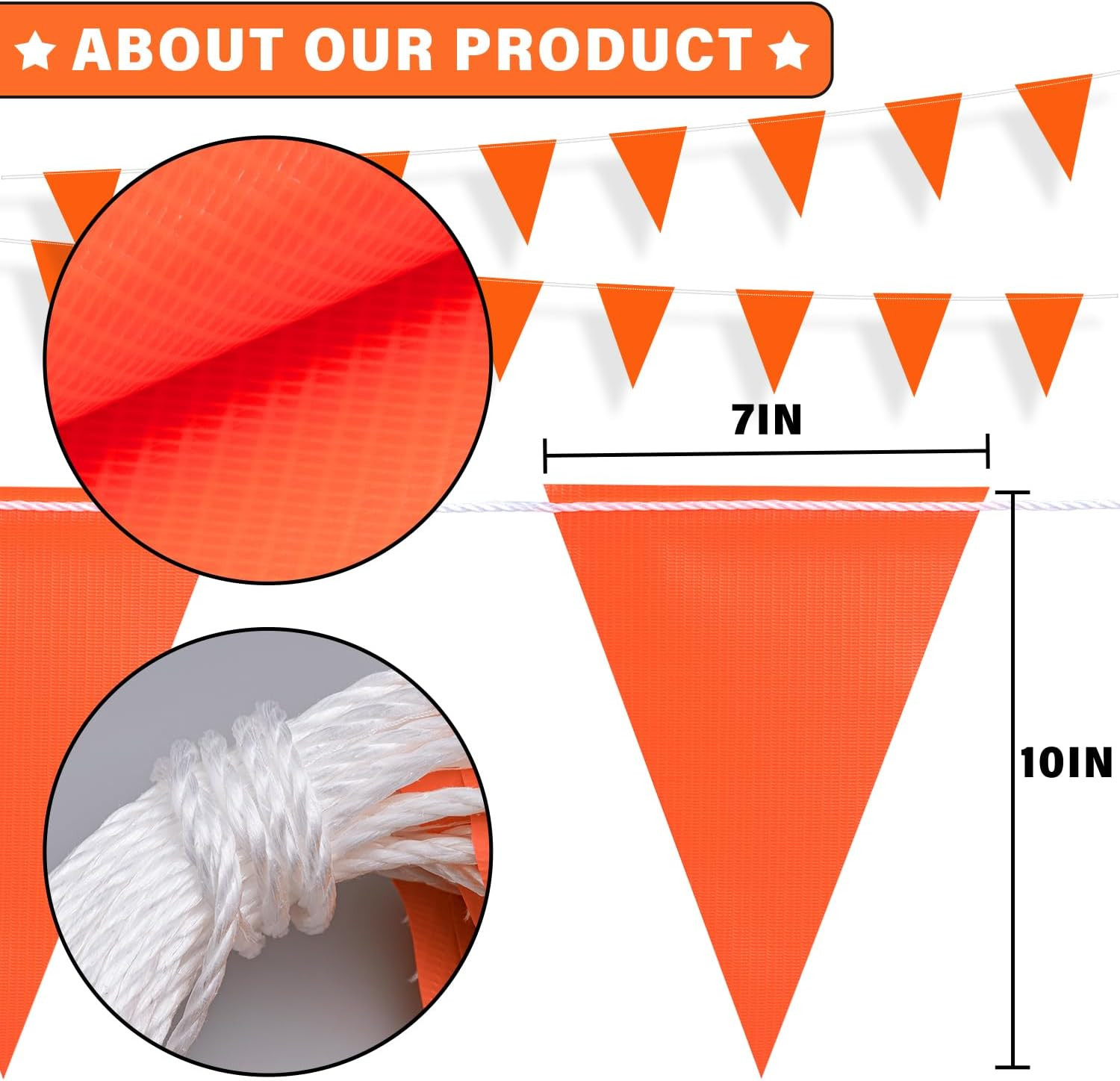 105Ft Pennant Banner Flags, 7X10 Orange 45 Pcs High Visibility Safety Flagging