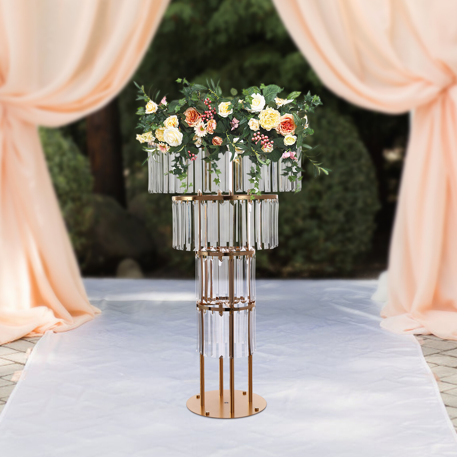 Wedding Gold Crystal Flower Stand, Round Pedestal Stand, Crystal Flower Stand