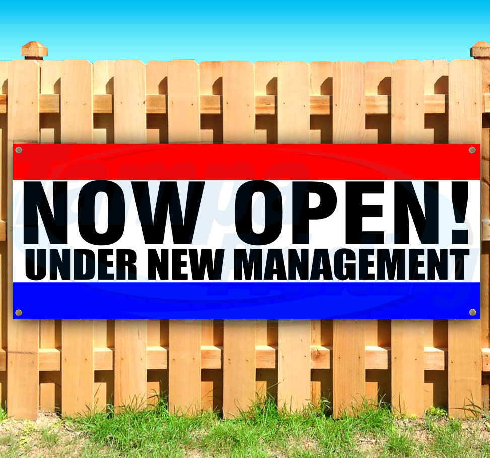 NOW OPEN UNDER NEW MANAGEMENT Advertising Vinyl Banner Flag Sign Many Sizes USA