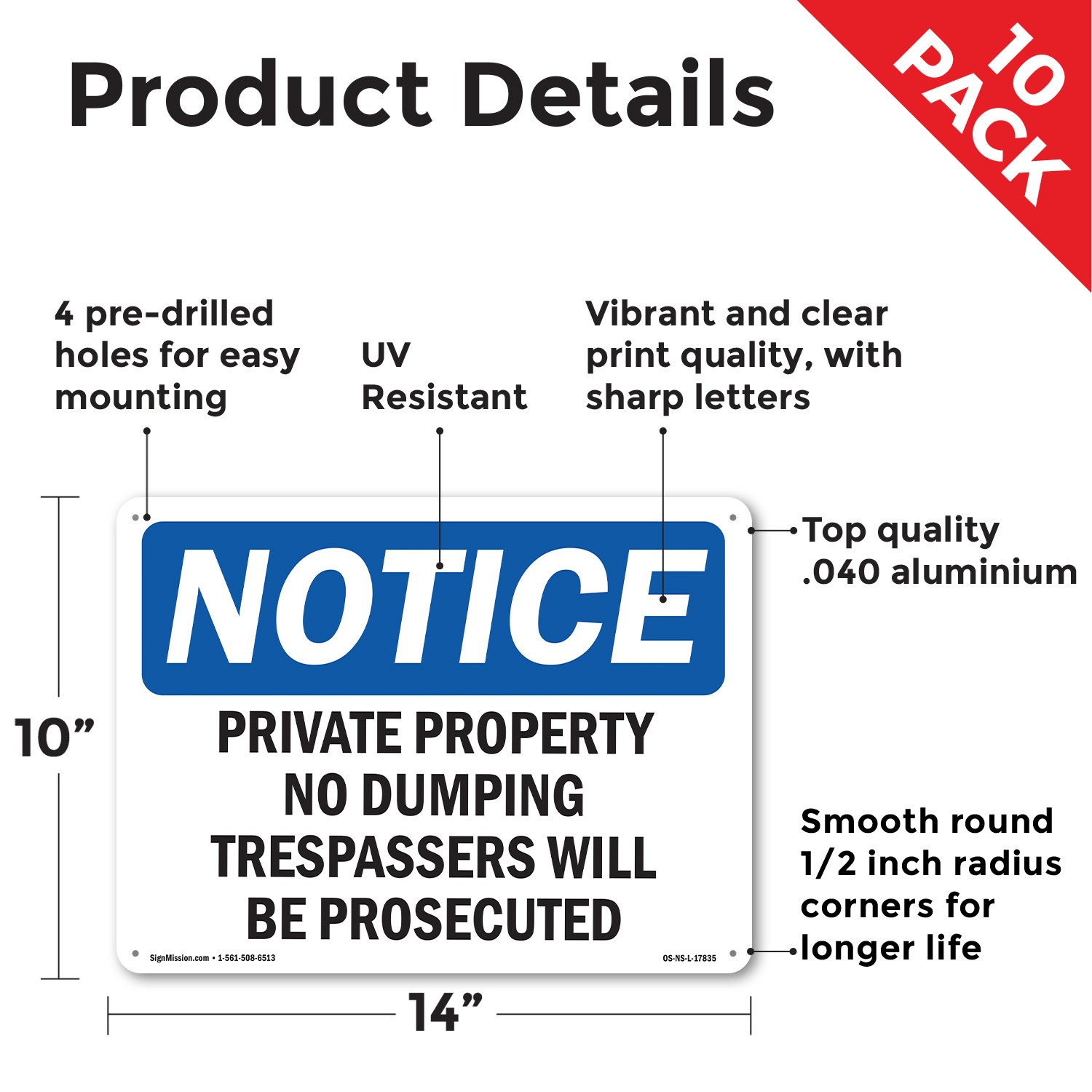Private Property No Dumping Trespassers OSHA Notice Sign Or Decal – 5 or 10 Pack