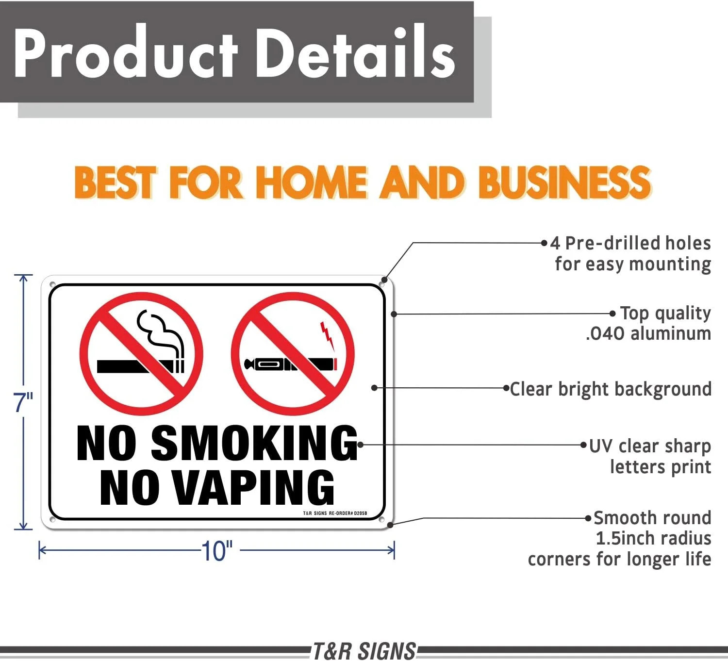 No Smoking No Vaping Sign – 4 Pack – 10 x 7 Inches Rust Free .040 Aluminum – UV