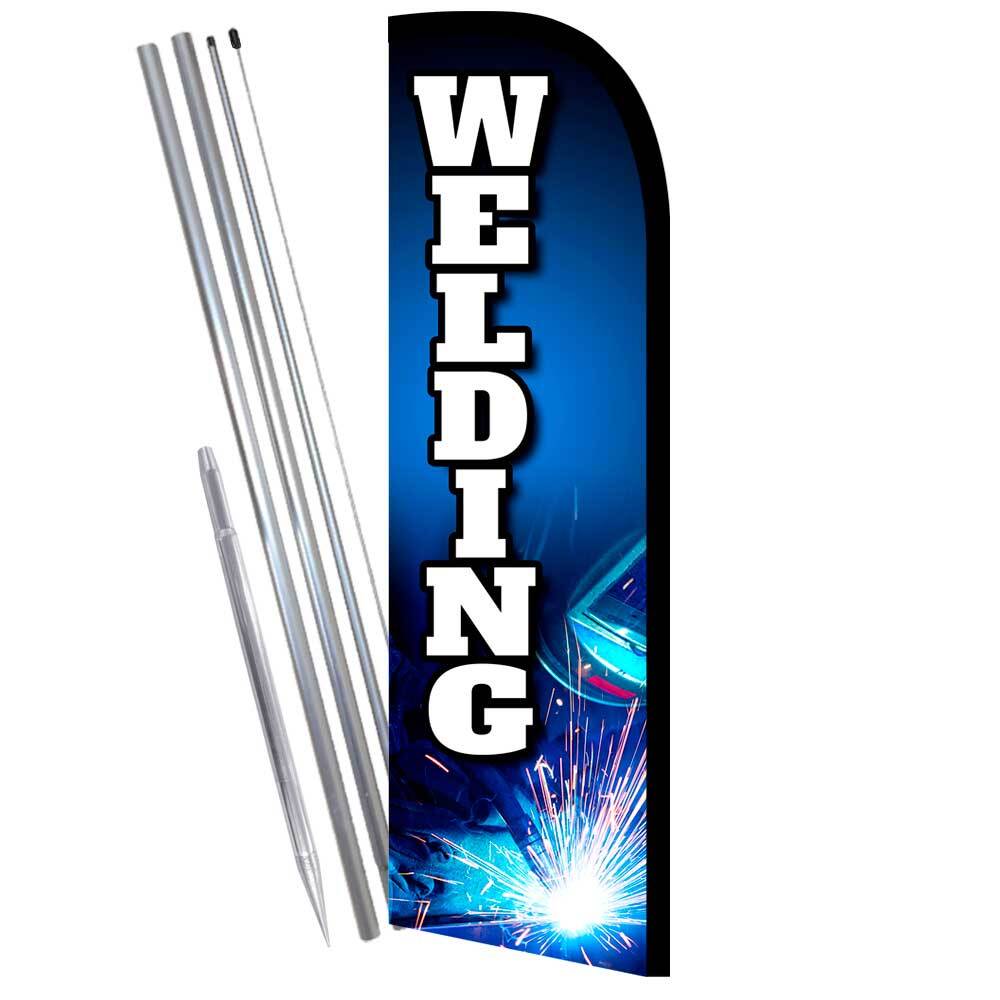 WELDING Premium Windless Feather Flag Bundle (Complete Kit) OR Optional Replacem
