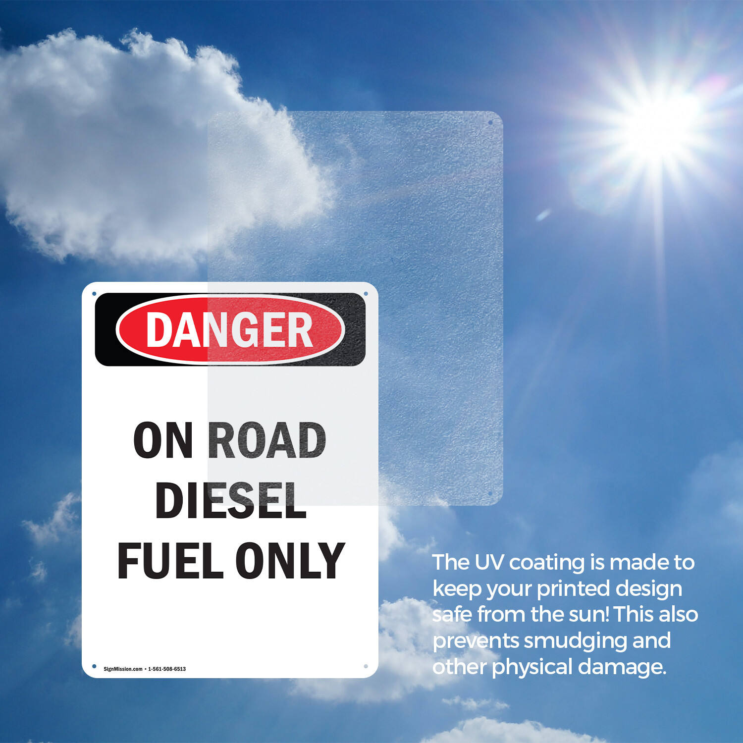 (2 Pack) Portrait On Road Diesel Fuel Only OSHA Danger Sign Decal Metal Plastic