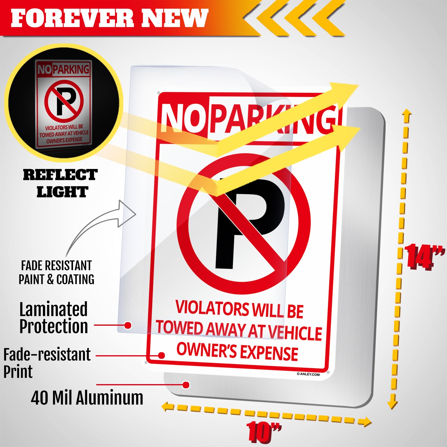 Anley No Parking Sign Rust-Free Weatherproof Aluminum Warning Sign 14×10 In