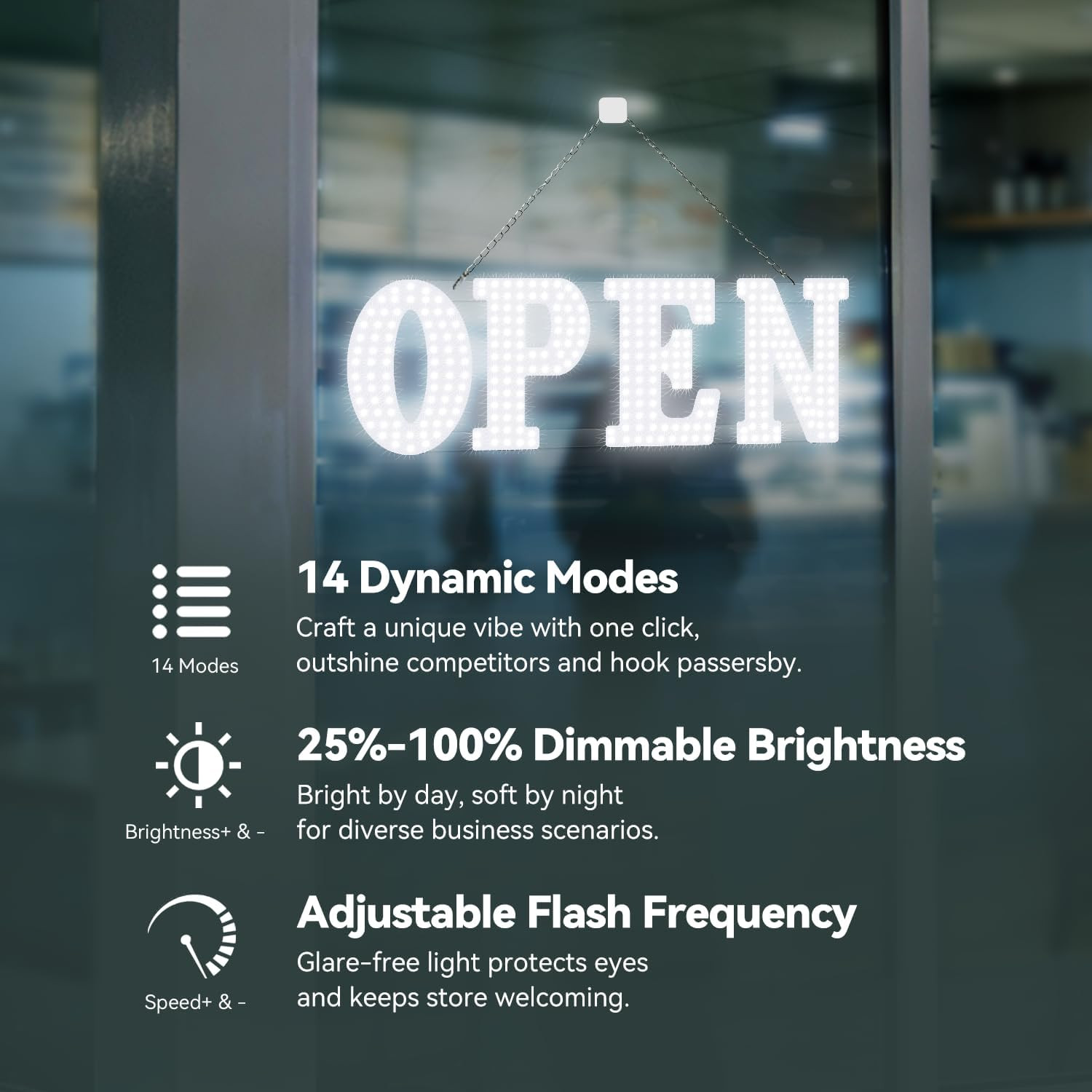 LED Open Signs for Business, 30” X 10″ Large Bright Flashing Open Sign with Rem