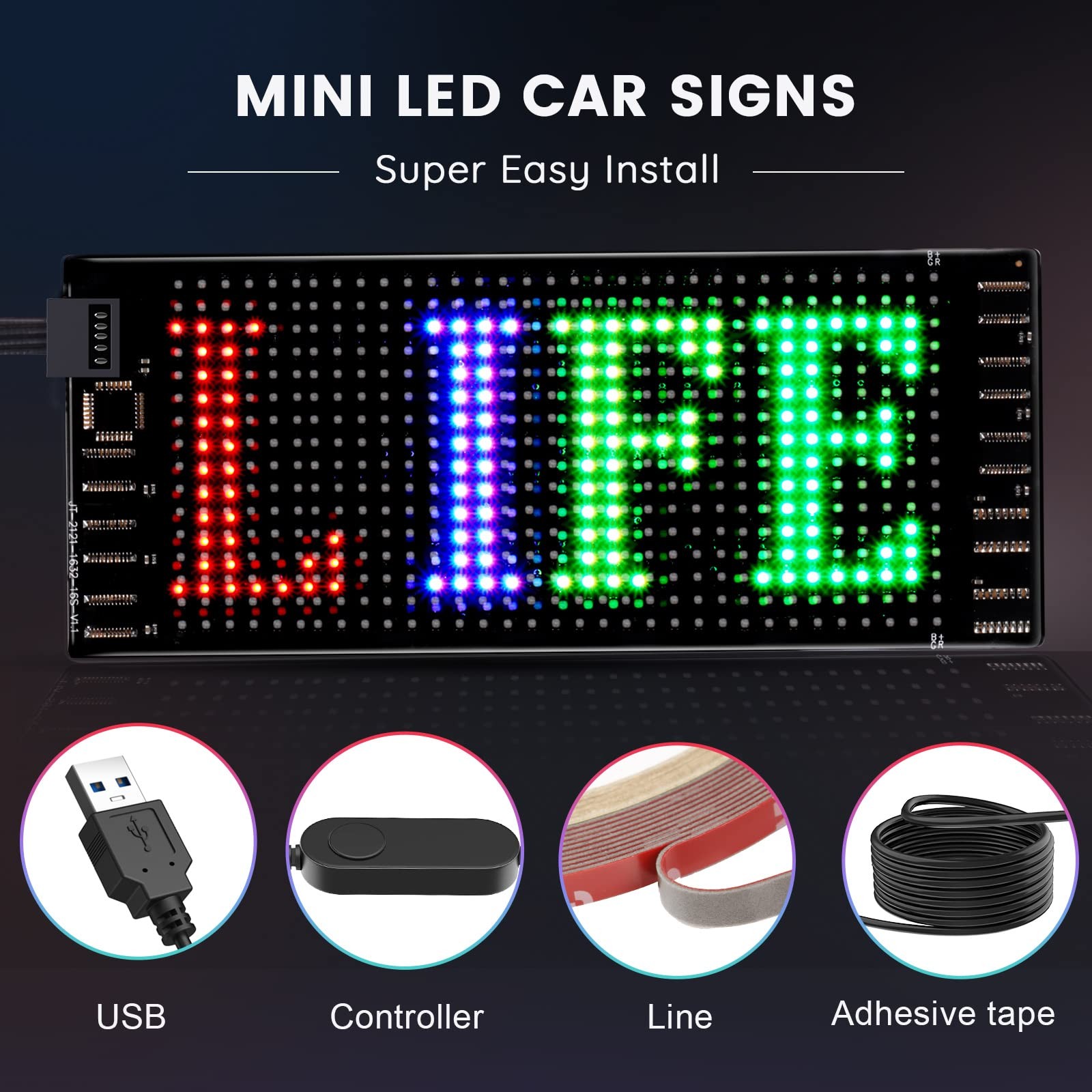 Mini LED Car Signs, 6.7”x2.76” Flexible USB 5V LED Digital Sign Bluetooth A…