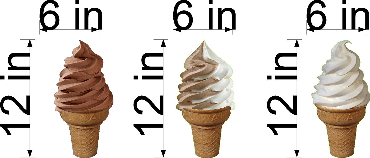 VANILLA CHOCOLATE AND MIXED SOFT SERVE CONE VINYL DECALS 12″ TALL ONE OF EACH