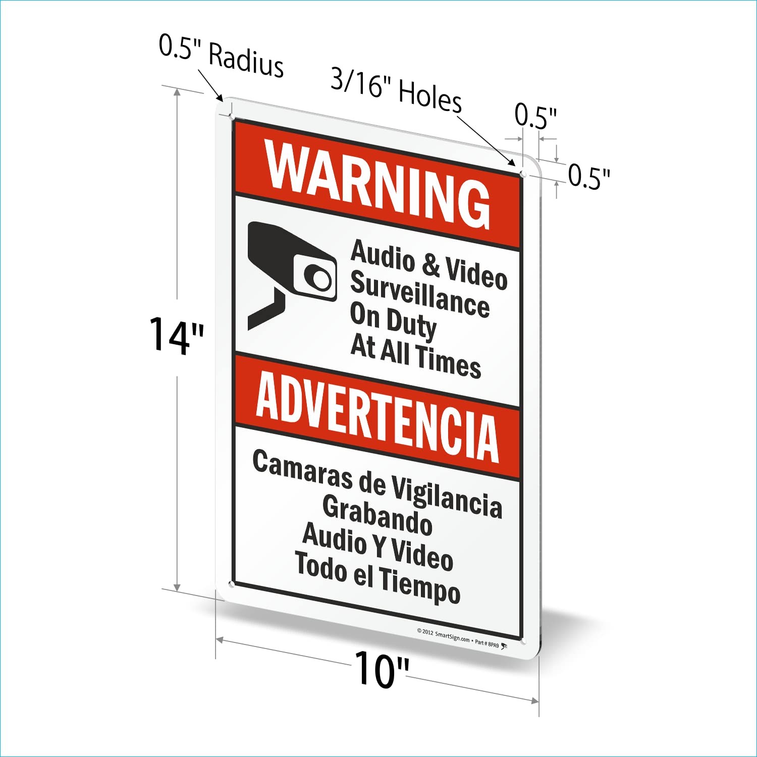 14 x 10 inch “Warning – Audio & Video Surveillance On Duty At All Times” Bili…