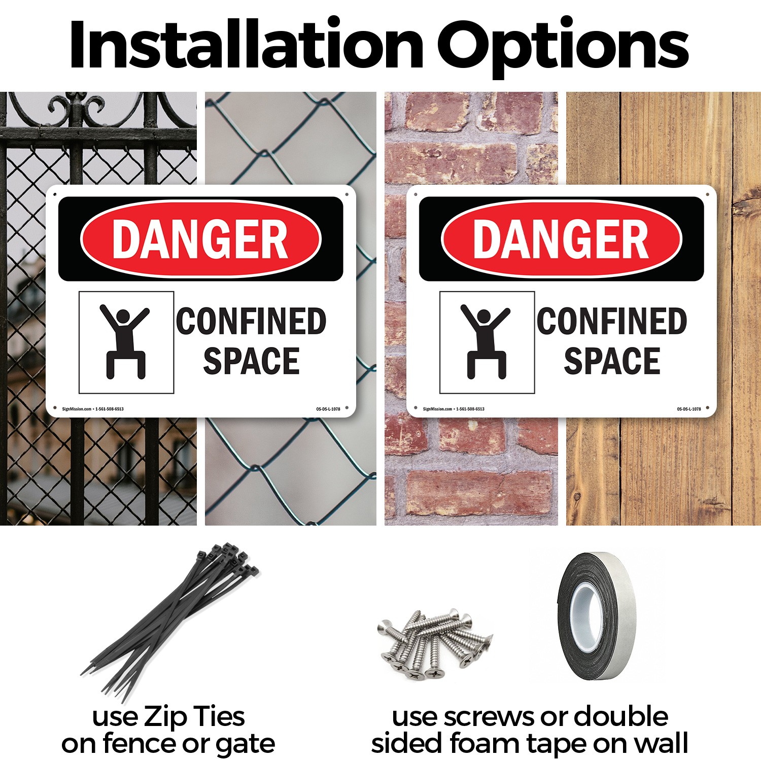 Confined Space OSHA Danger Sign Metal, Plastic, Or Decal – 5 or 10 Pack