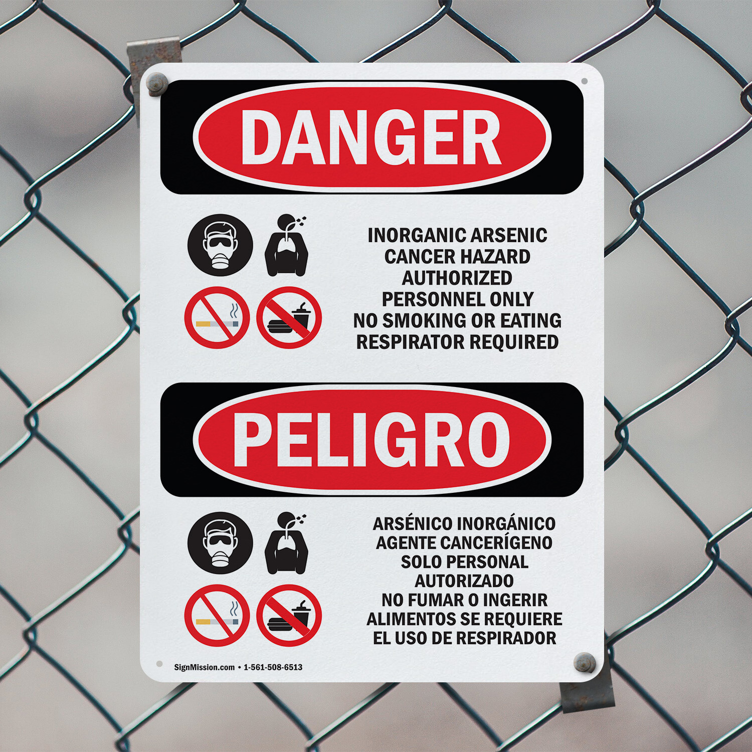 (2 Pack) Inorganic Arsenic Cancer Hazard Bilingual OSHA Danger Sign Decal Metal