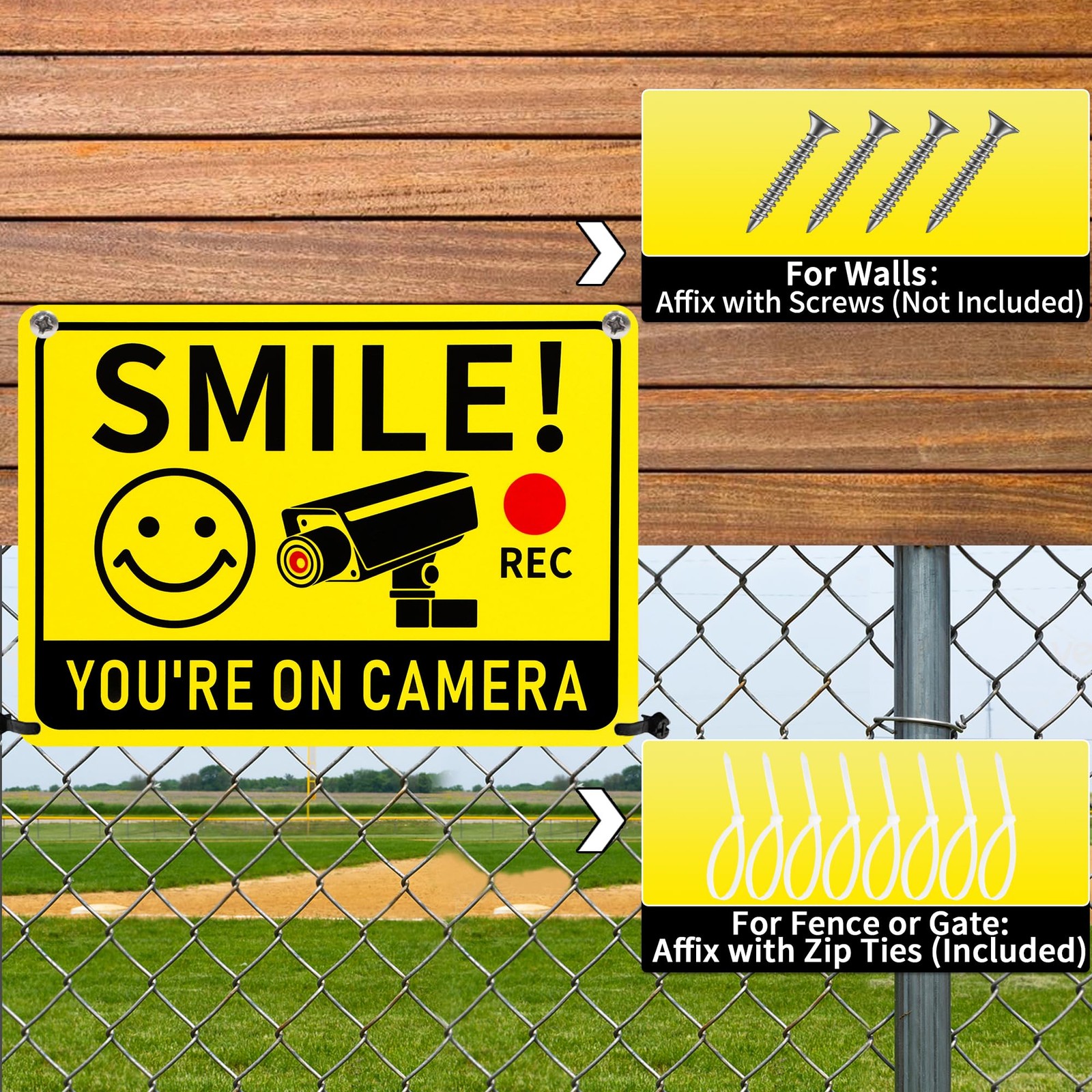 2 Pack Smile You’re on Camera Signs – Video Surveillance Signs Outdoor, 10″x7…
