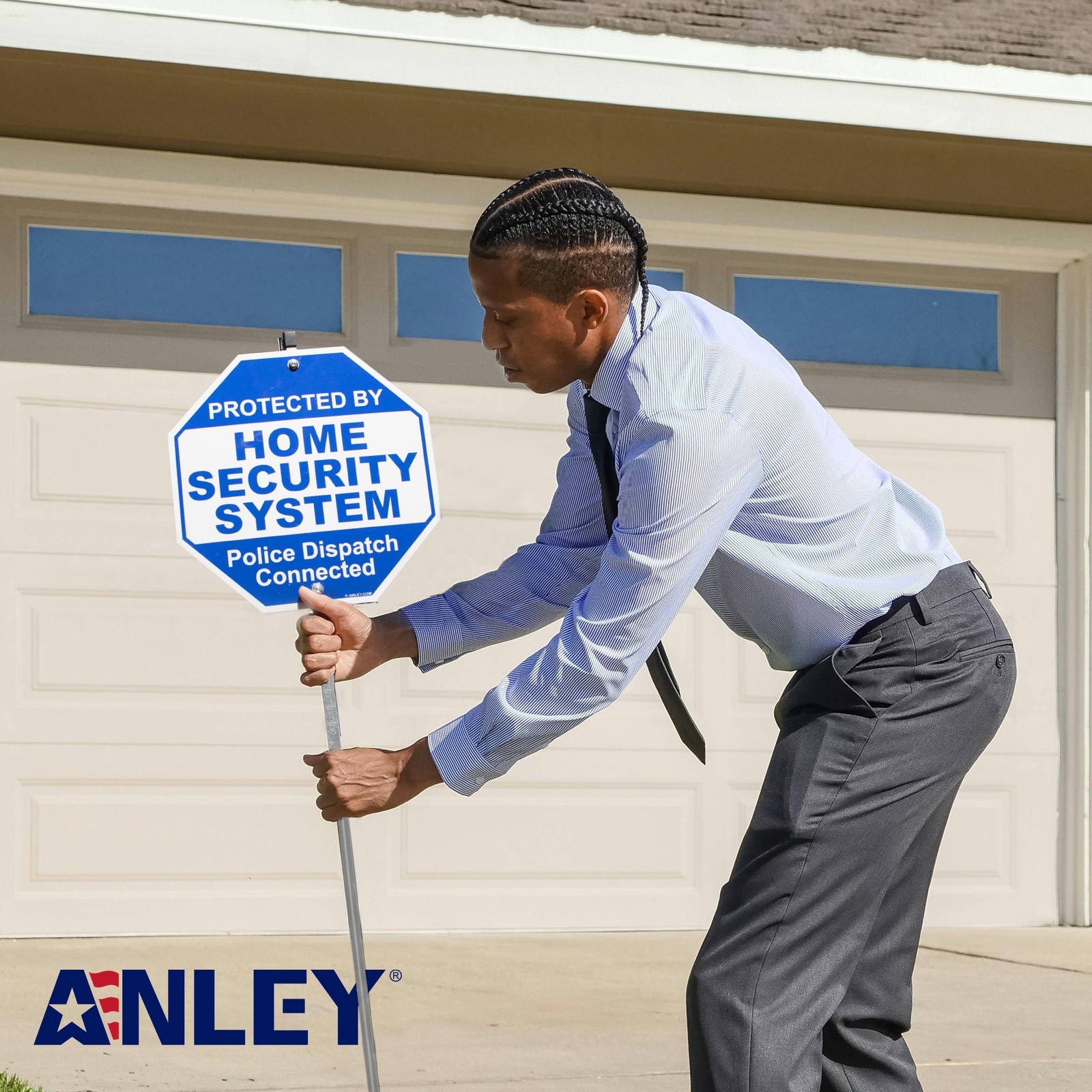 Anley Aluminum Protected By Home Security System Yard Sign 10×10 & Ground Stake