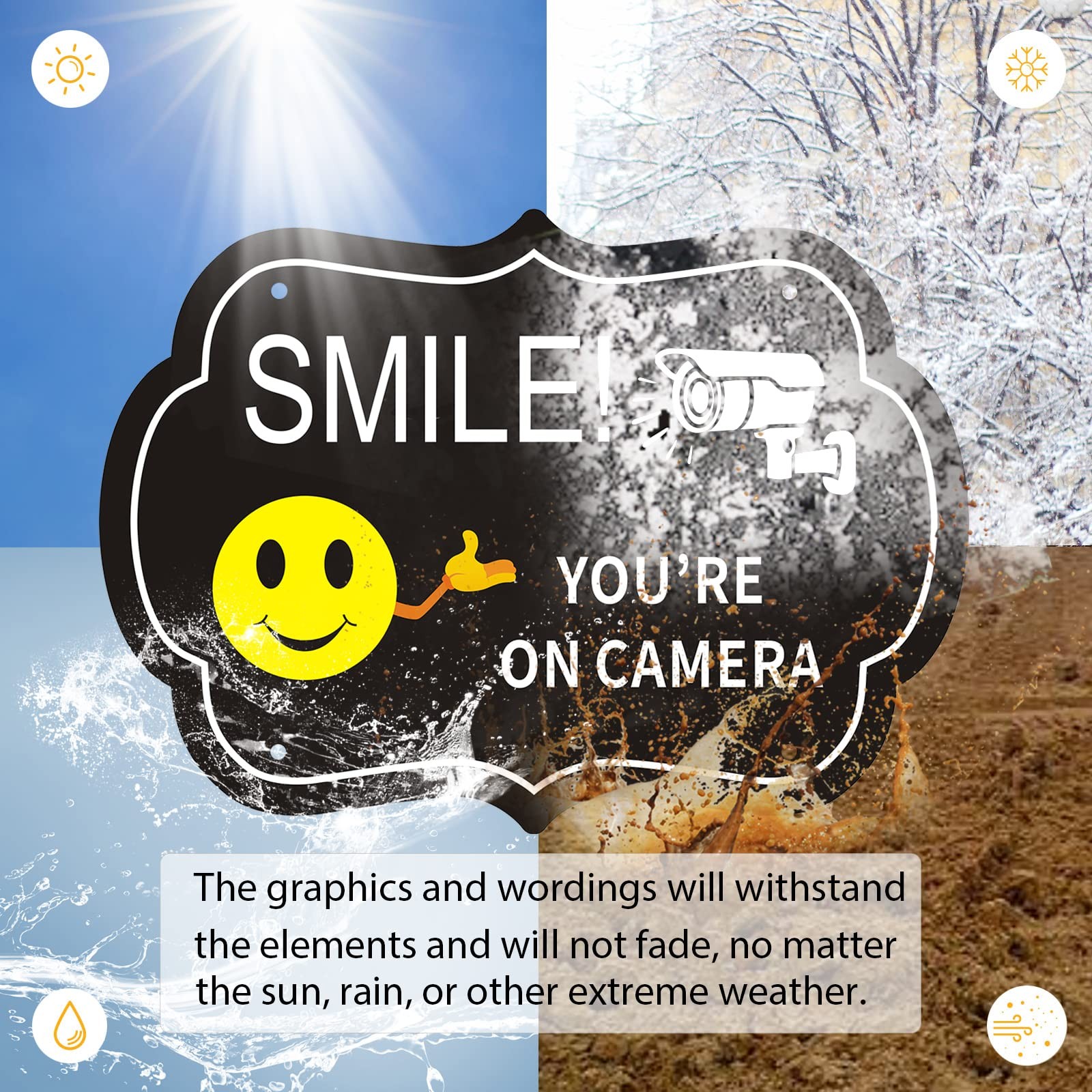 Smile Your on Camera Signs, Video Surveillance Signs Outdoor, 10×7 Inch Rust …