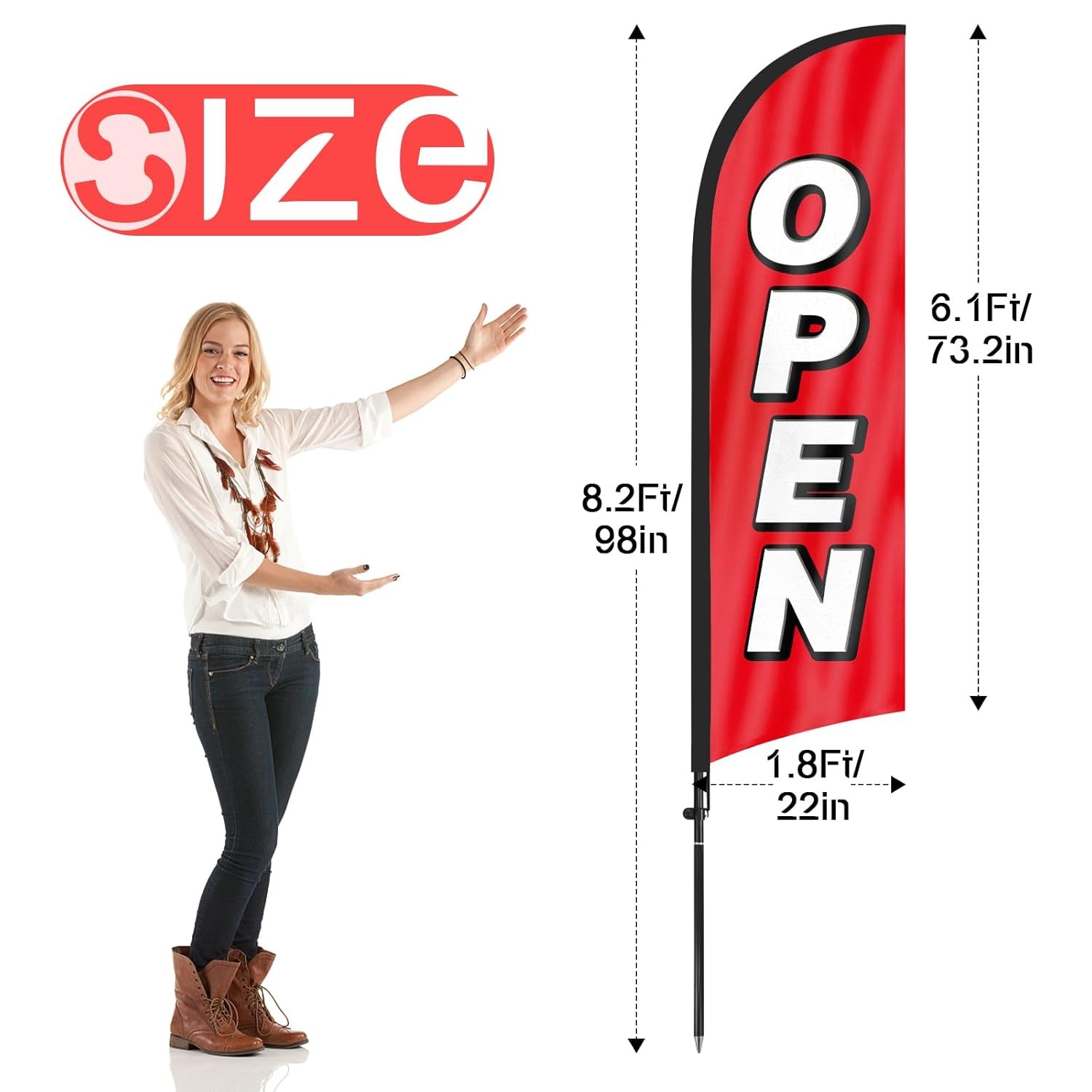 8ft Feather Flag for Business with Flag Pole and Ground Stake Advertising Sign