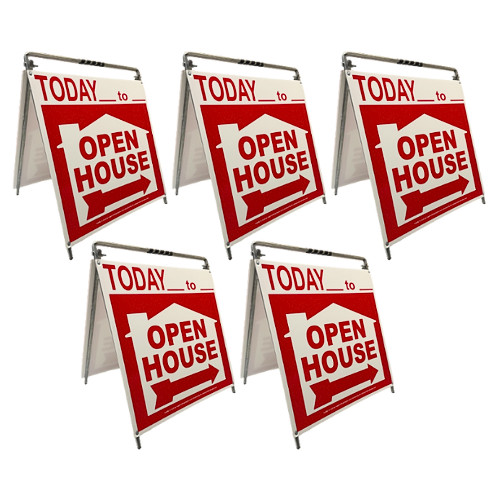 Real Estate Open House Sign Metal A-Frame | 5 Pack | Today | House | Red