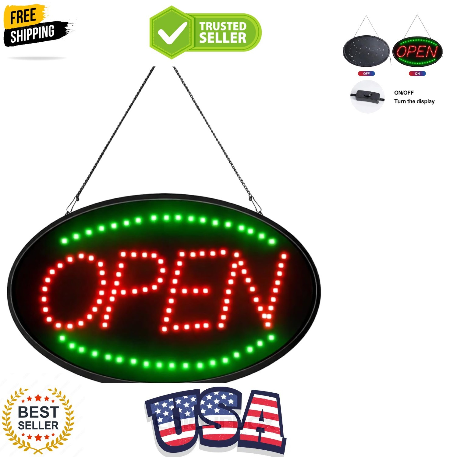 Jumbo 24″ x 13″ LED Neon Sign with Motion – “OPEN” Red/Blue Jumbo Green OPEN U33
