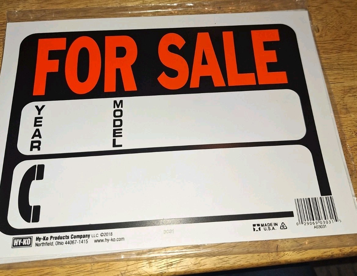 For Sale Sign – 9 in. x 12 in. Durable, Weatherproof, Easy to Read. New. Plastic
