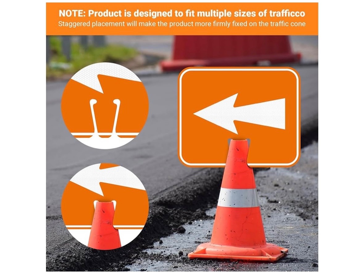 5 Pcs Traffic Arrow Signs Detour Arrow Road Cone Top Warning Sign 12.6″x10.4″