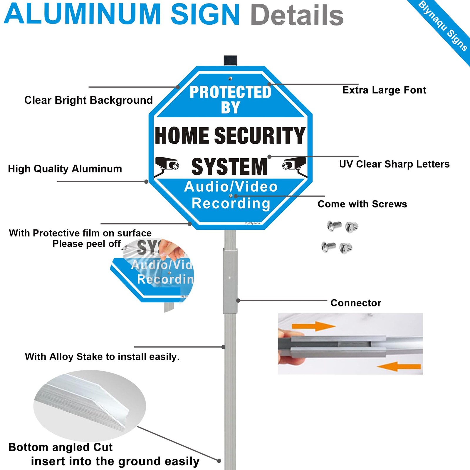 2Pack Protected By Home Security System Signs with 36″ Alloy Stakes, 12″ x 12…