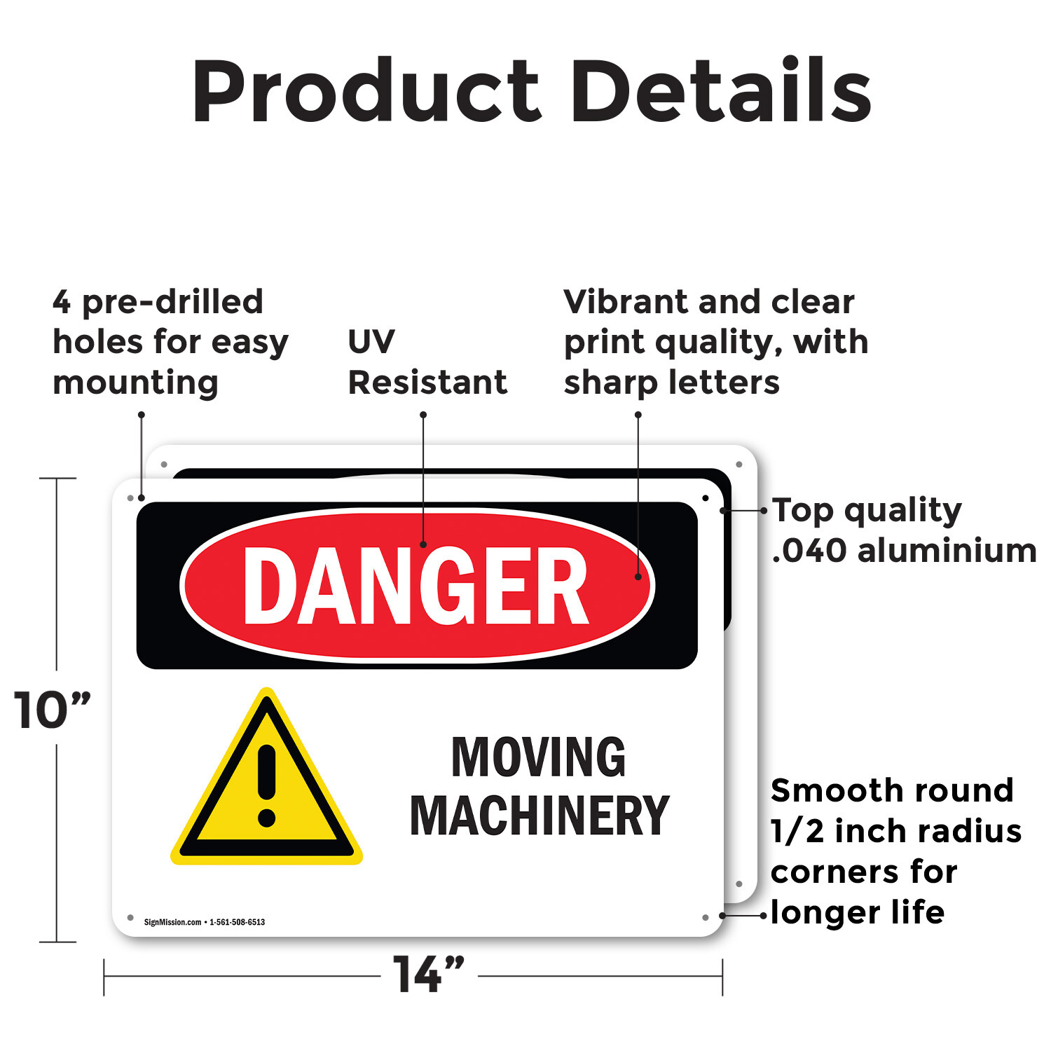(2 Pack) Moving Machinery OSHA Danger Sign Decal Metal Plastic