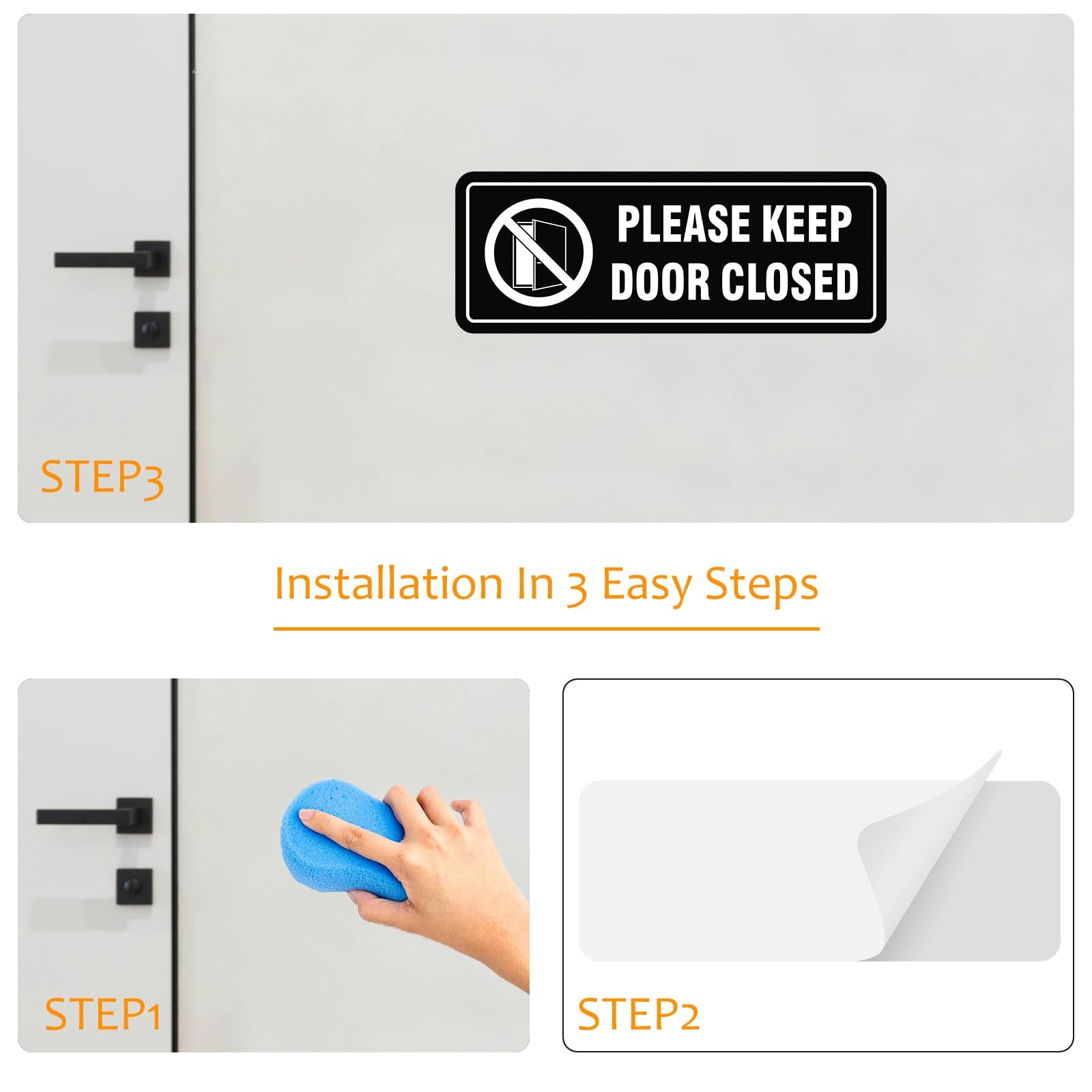 4 Pack- Please Keep Door Closed Signs Self-Adhesive, 8x3inch, Black（Acrylic）