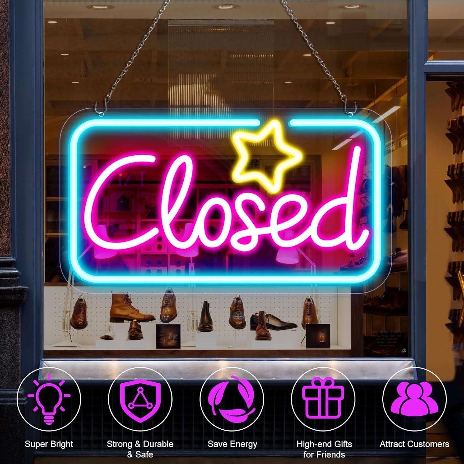 Bright Neon Closed Sign – 16.5″x9″ LED with ON/OFF Switch for Business Use