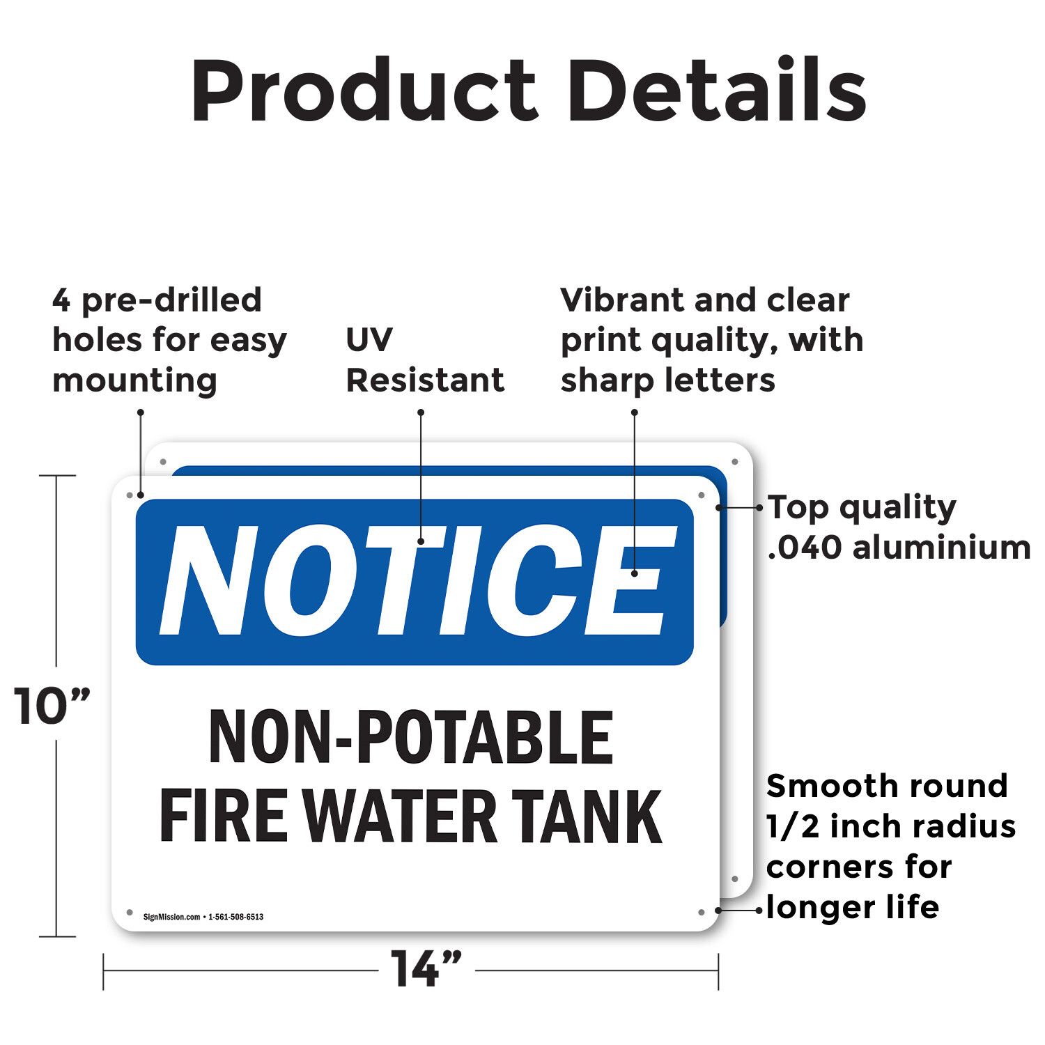 (2 Pack) Non-Potable Fire Water Tank OSHA Notice Sign Decal Metal Plastic
