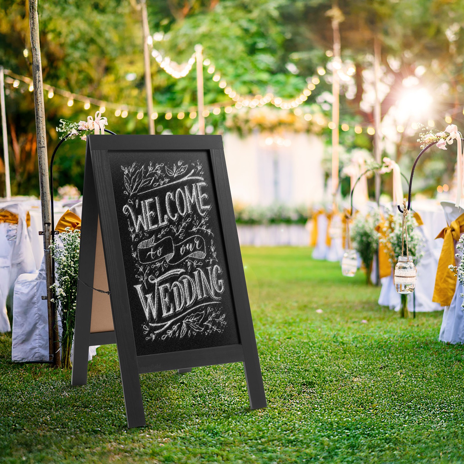 A Frame Chalkboard Sign, 40″x20″ Double-Sided Magnetic Menu Board, Black