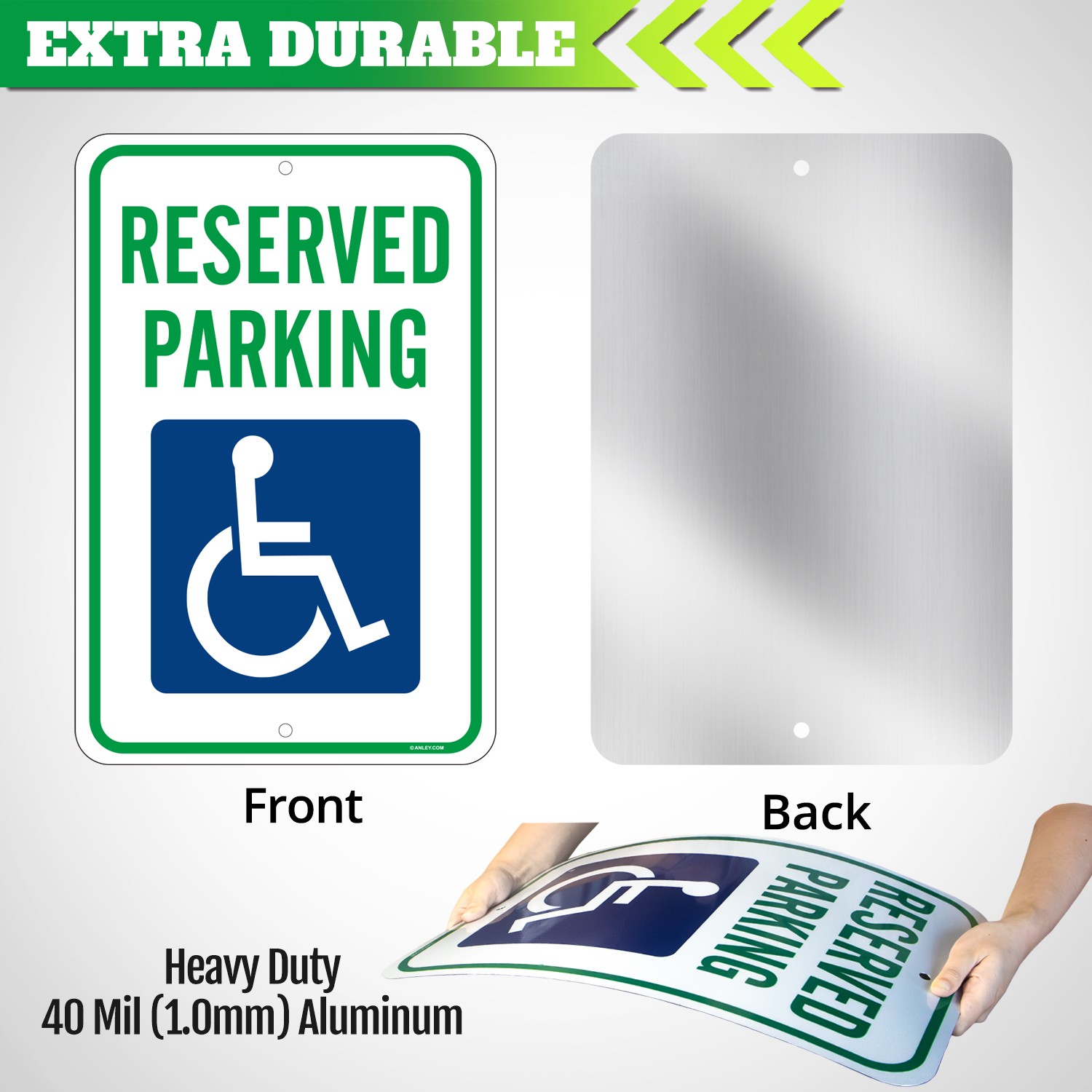 Anley Handicap Parking Sign 18 X 12 In – 40 Mil Thick Rust-Free Aluminum