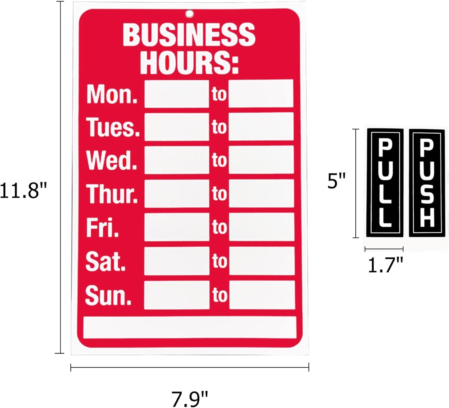 Business Hour Closed Open Sign Set – Customizable Hours of Operation – Red/White