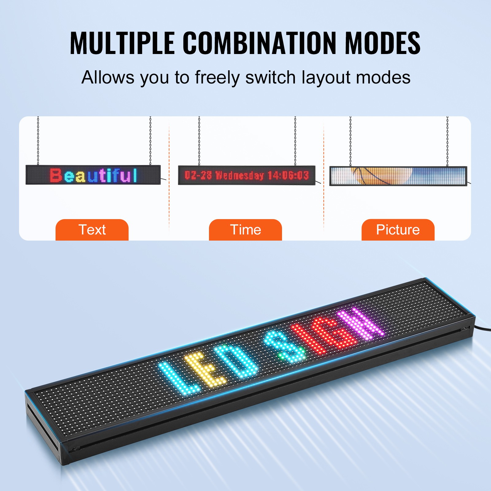 VEVOR 52″x8″ Programmable LED Sign Scrolling Display Board P10 Full Color