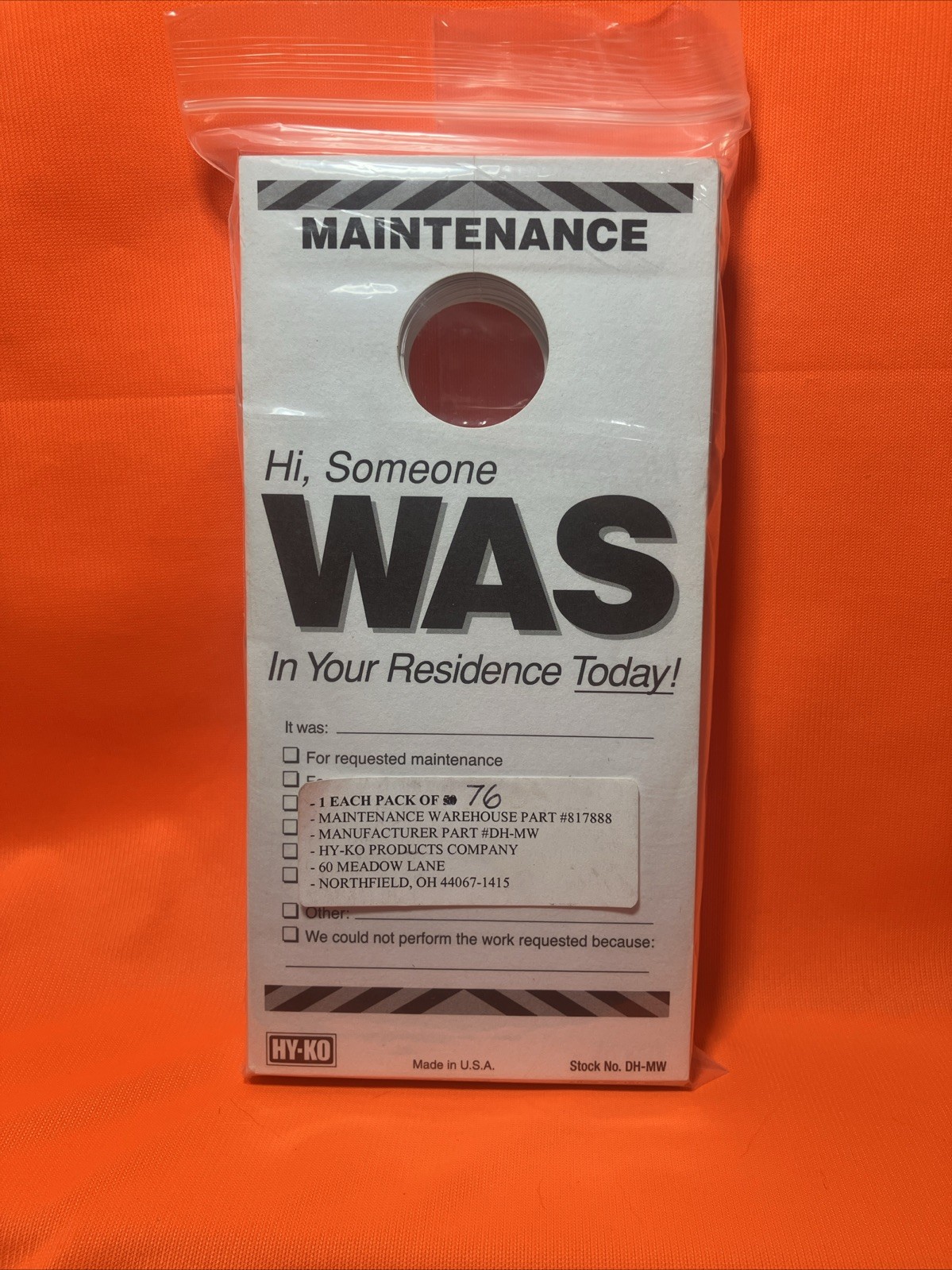 PRODUCTS DH-MW 7 in. x 3-1/2 in. Paper Reversible Maintenance Door Hang Tag 76