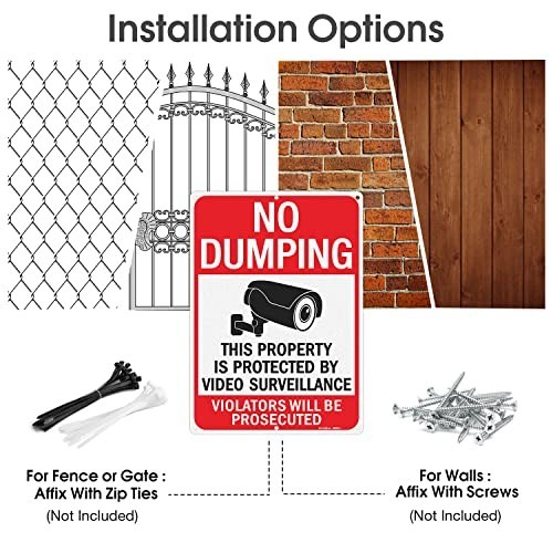 14×10 Inches No Dumping Signs Video Surveillance Reflective Aluminum 2 Pack