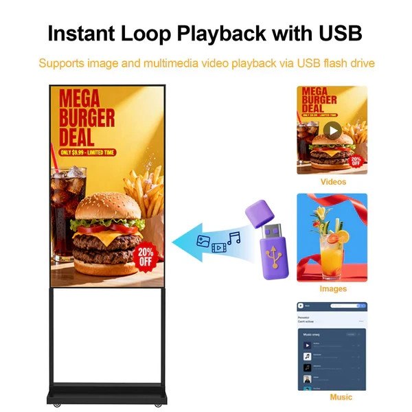 32″ 2K Ultra HD Digital Signage 700nits Floor Standing Commercial Screen