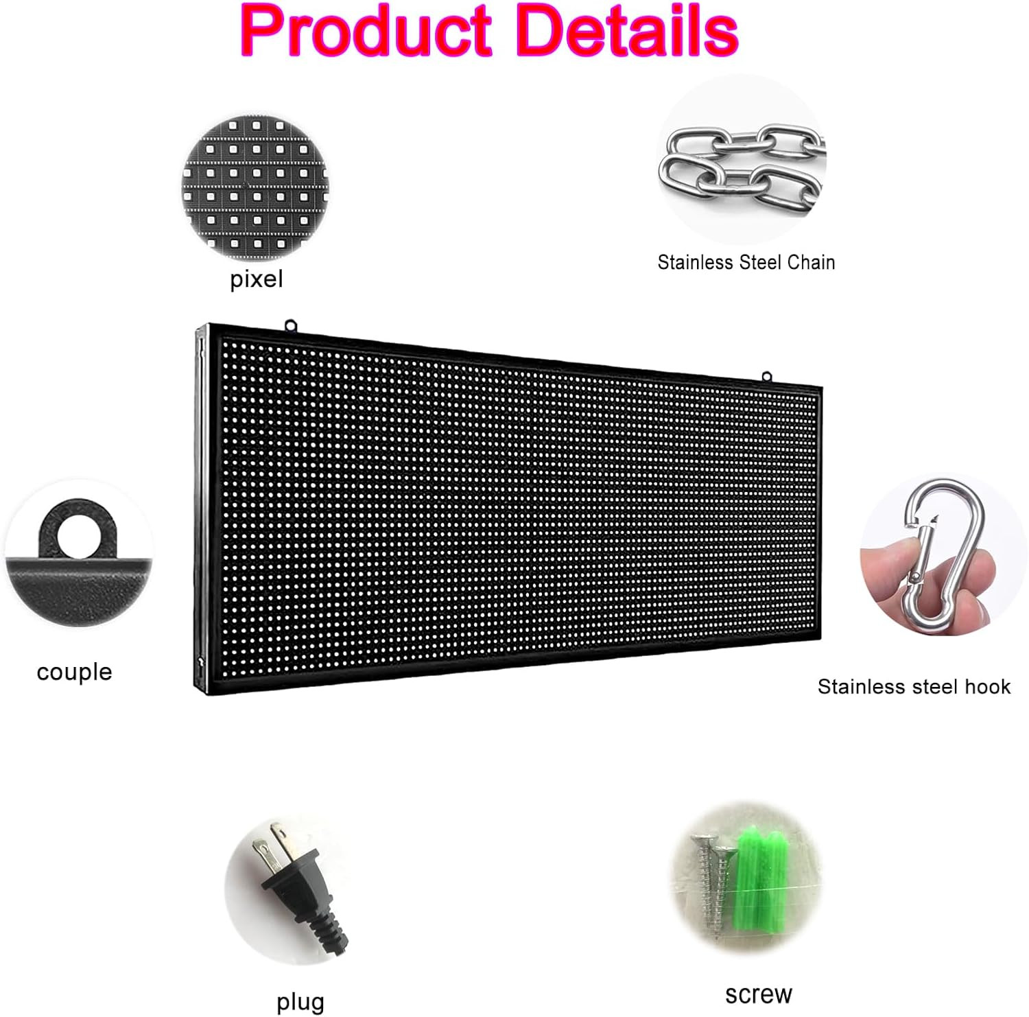 P10 WiFi Controlled LED Sign, 39×14 Inch Full Color Scrolling Display for Ads