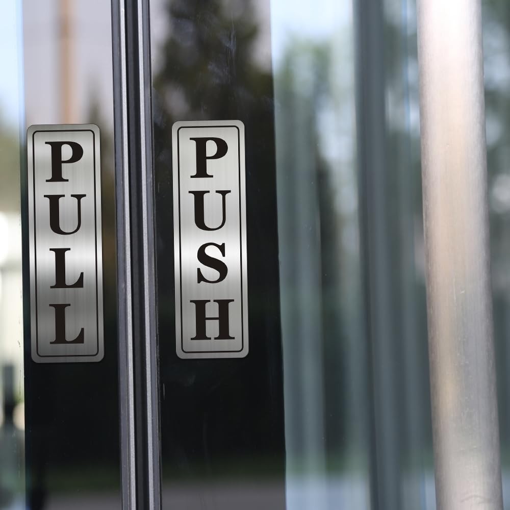 Metal Stainless Steel push pull signs for door,With Self Classic