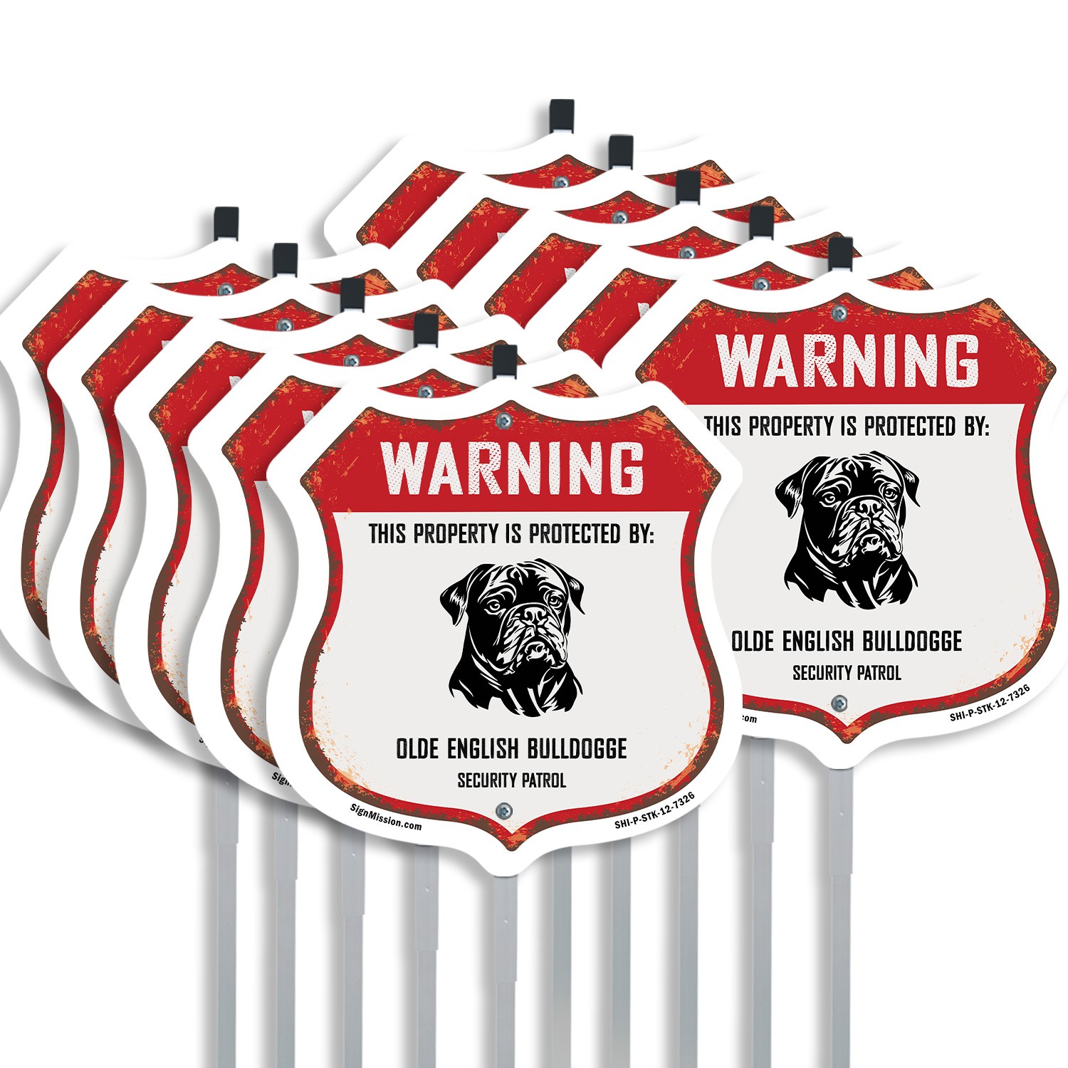 Warning Property Protected by Olde English Bulldogge Mad Shield Sign With Stake
