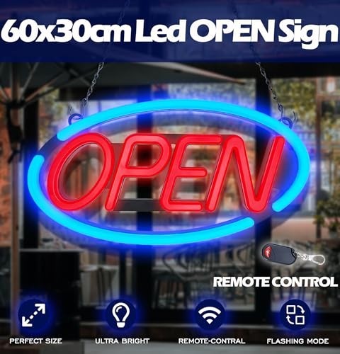 LED Open Sign for Business Window with Remote Control Blue-Red 24×12 in