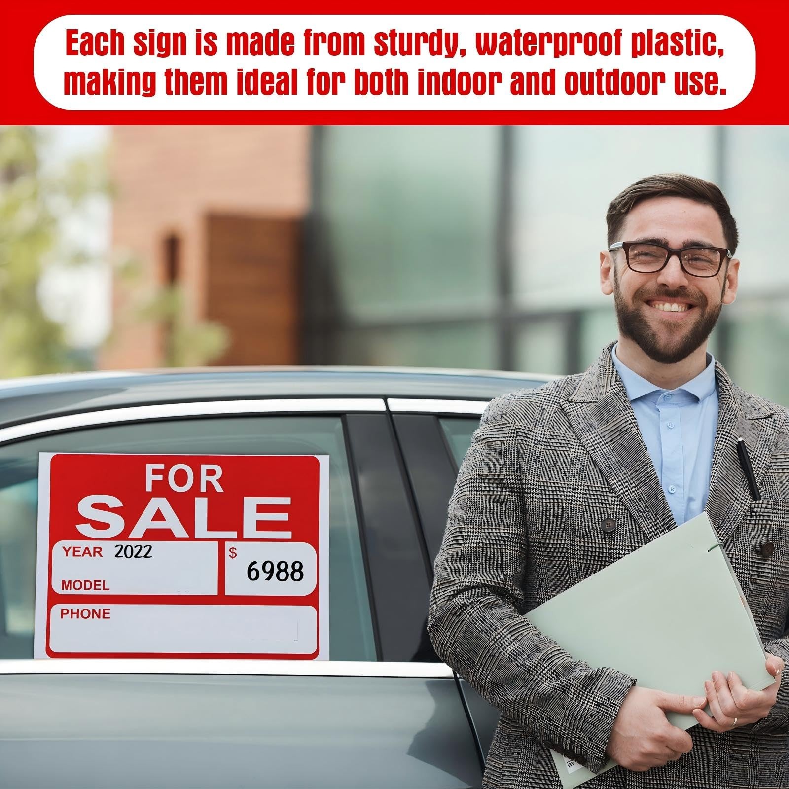 Sale Signs for Car 9×12″ Waterproof Plastic Adhesive Vehicle House Sign 25PC