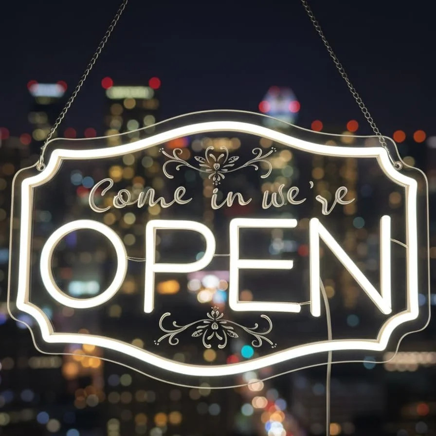 Neon Open Signs for Business， LED Adjustable Brightness Light Up Sign for Bar Sl