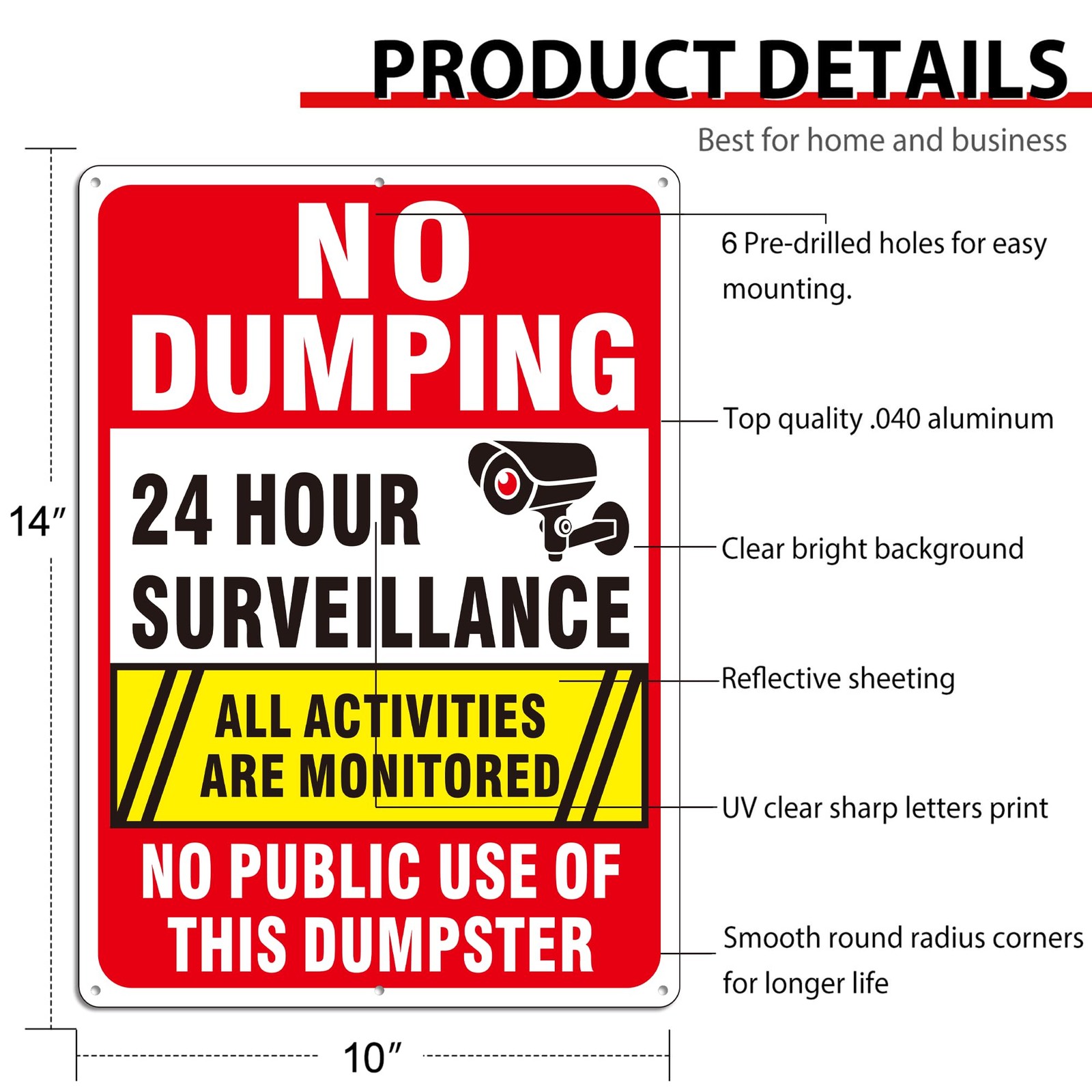 (2 Pack) No Dumping Signs, No Public Use of Dumpster Sign, No Illegal Dumping…
